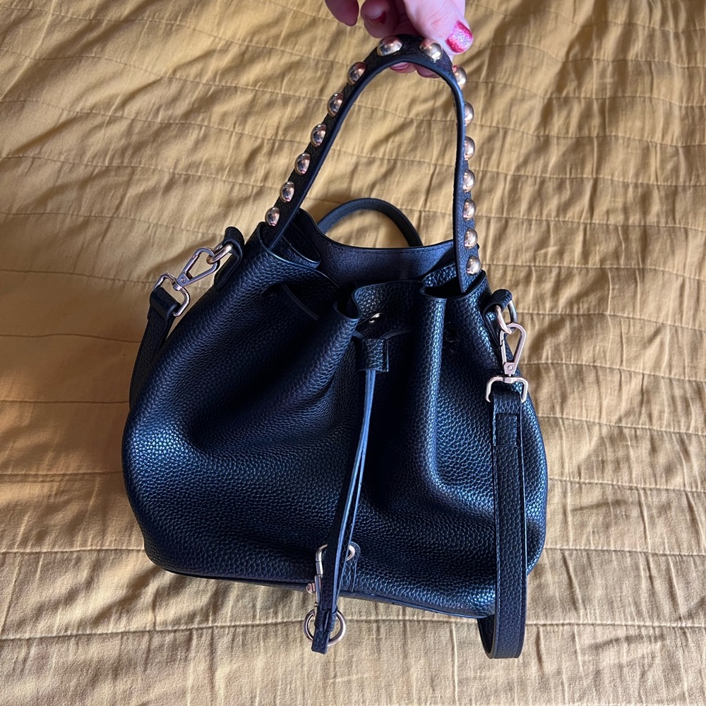 Black Leather Studded Women's Bag
